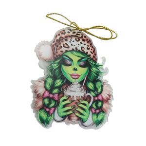 Acrylic Alien Girl Latte Coffee Ornament Leopard Hot Girl Gift